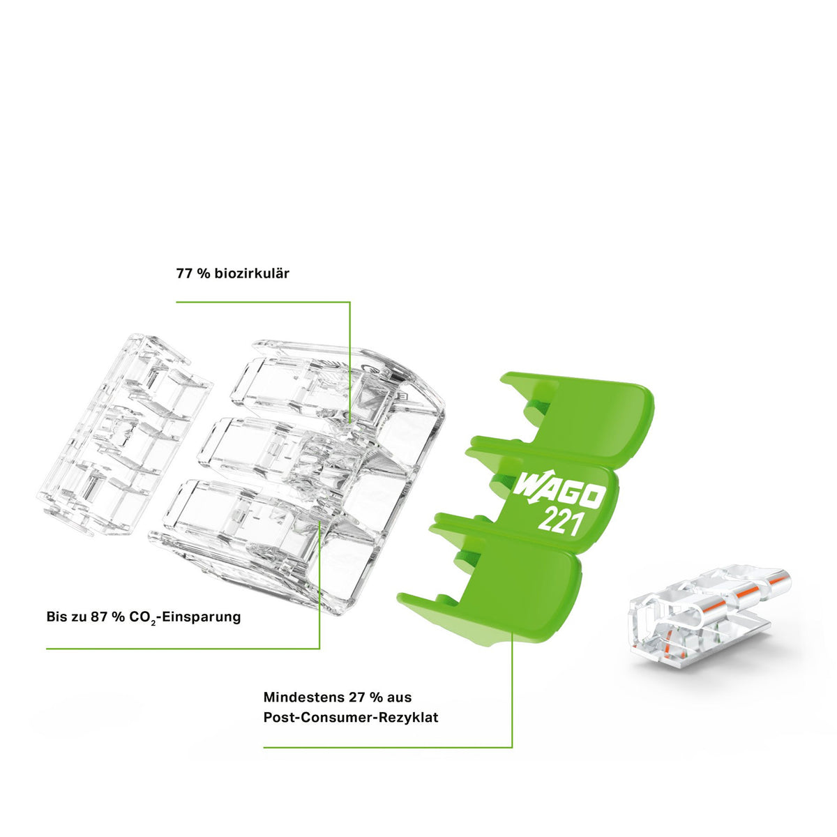 WAGO Verbindungsklemme Green Range flexibel bis 4mm² - 221-425 | 25er Pack